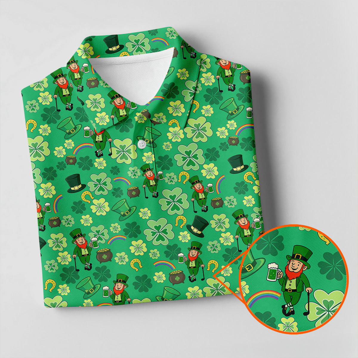 Shamrock St Patrick's Day Light Green Golf Shirt, Polo Shirts For Men, Golf Shirts For Men, Golfing Apparel