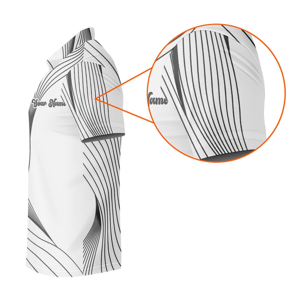 Geometric Line Wavy Line Black And White Custom Name Golf Shirts For Men, Men's Golf Shirt, Polo Shirts For Men