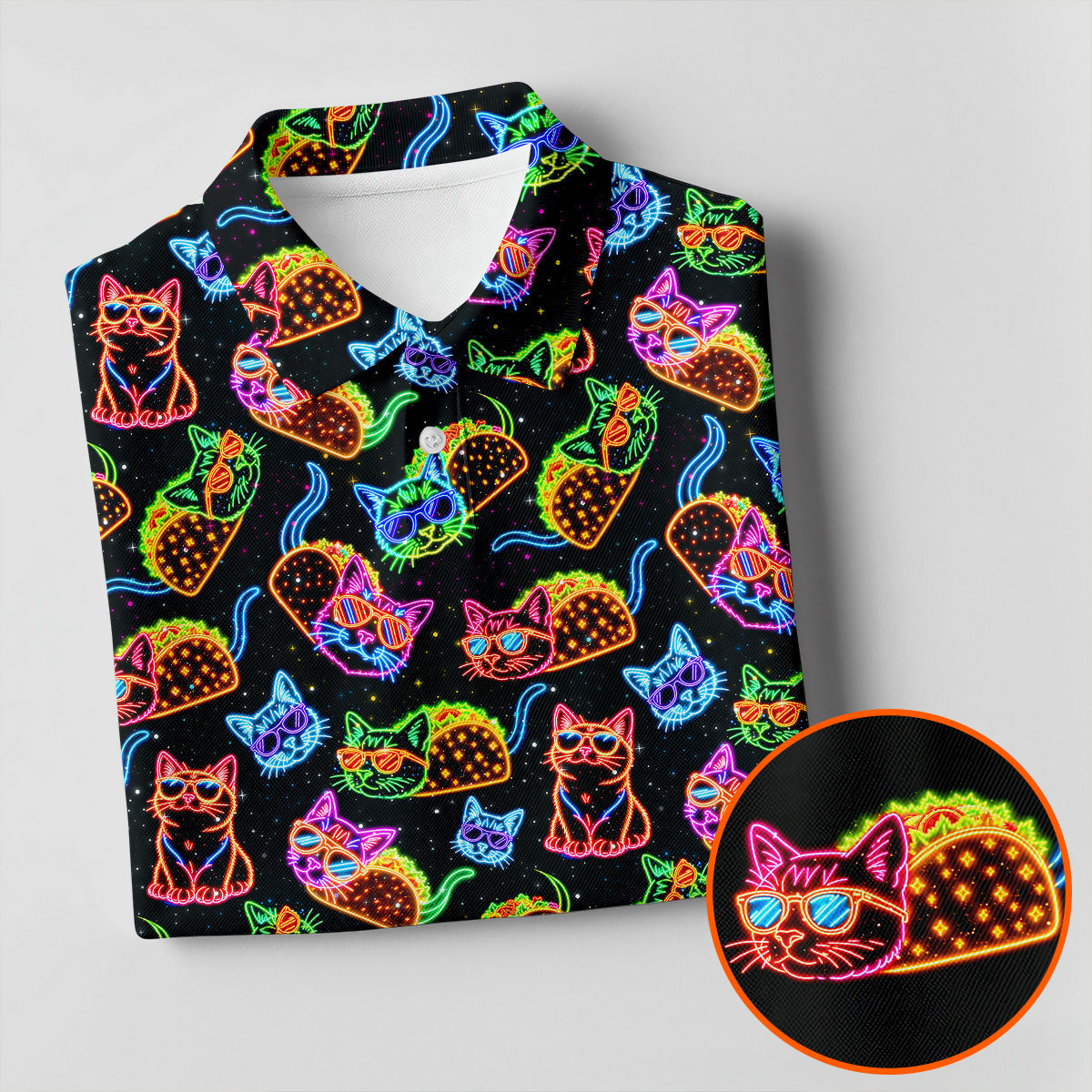 Neon Cats Tropical Vibe Golf Tops For Men, Cute Golf Outfit, Golf Shirts For Men, Polo Shirts For Men