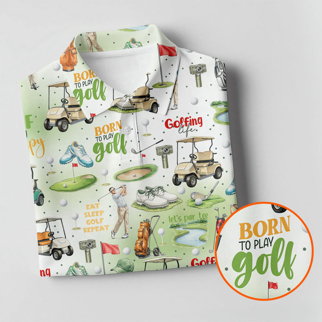 Born To Play Golf Let's Par Tee White Golf Shirt, Men's Funny Golf Shirts, Golf Shirts For Men, Polo For Men