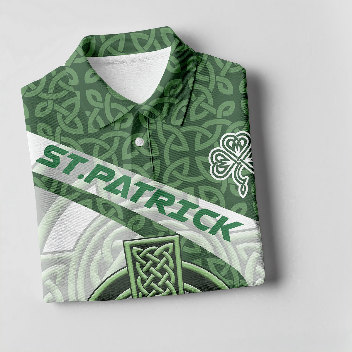 St Patrick's Day Celtic Knotwork Pattern Shamrock Golf Shirt, Polo Shirts For Men, Golf Shirts For Men