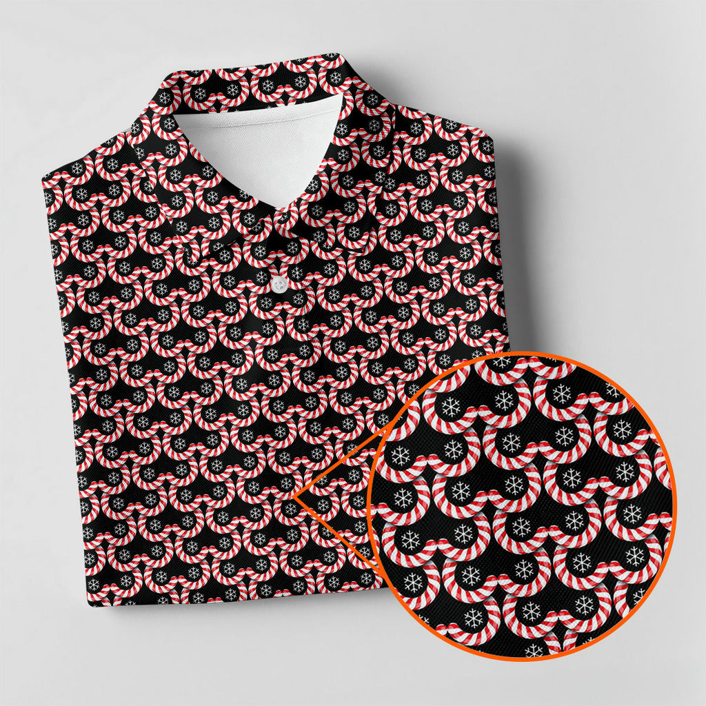 Christmas Snowflake Candy Cane Golf Shirt, Fun Golf Shirts For Men, Golfing Apparel, Golf Shirts For Men