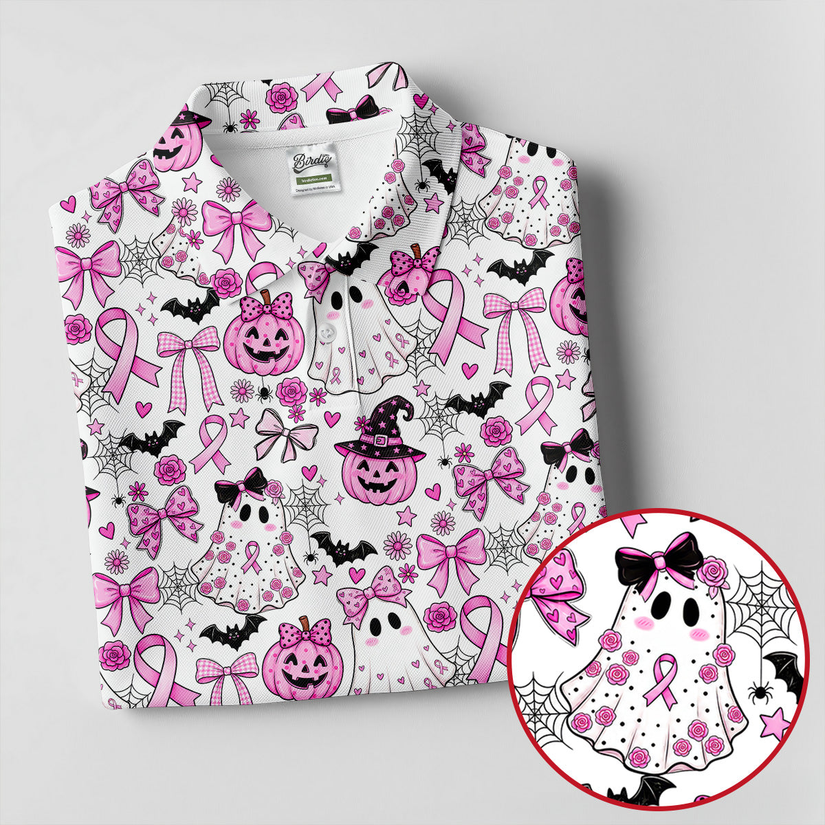 Pink Breast Cancer Witch Halloween Golf Polo Shirt, Mens Golf Polo, Golf Shirts For Men