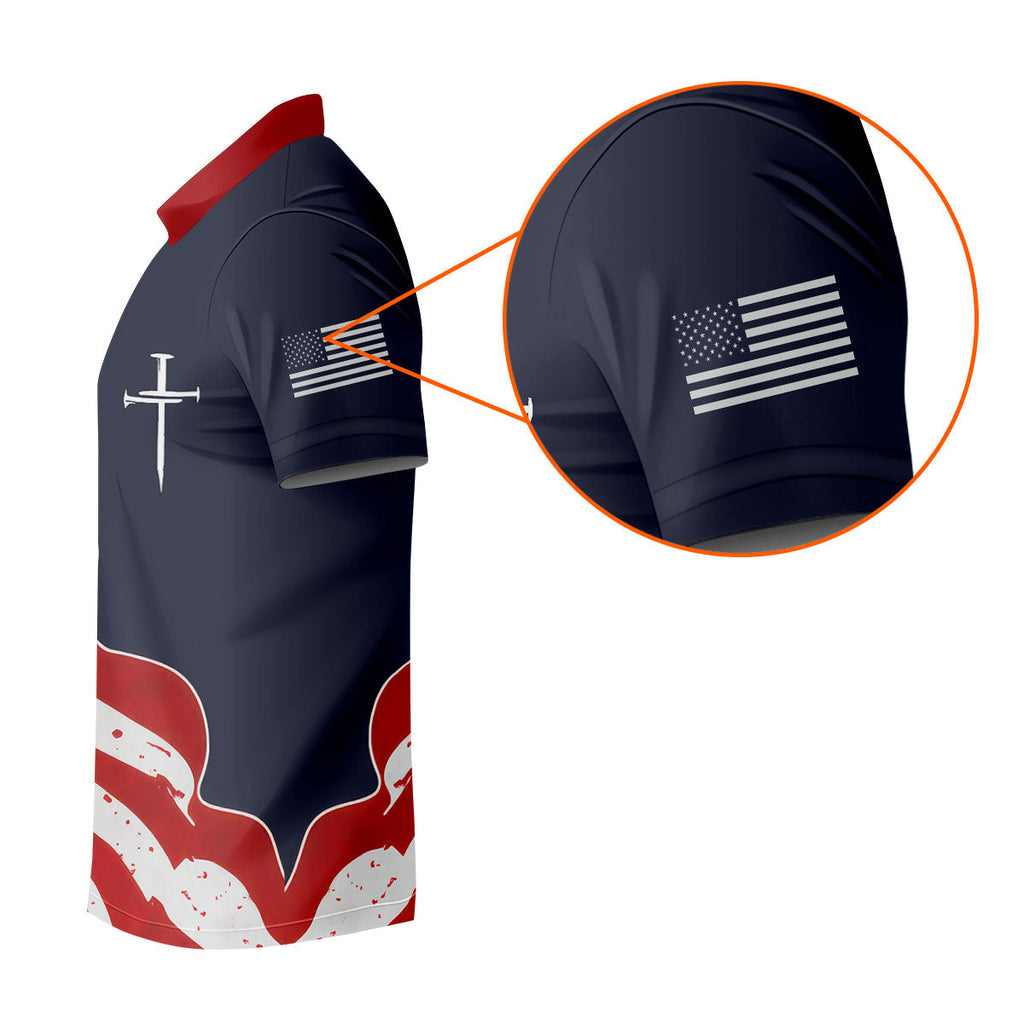Faith Cross America 250th Anniversary 4th Of July Shirt, Patriotic Navy Golf Shirts For Men