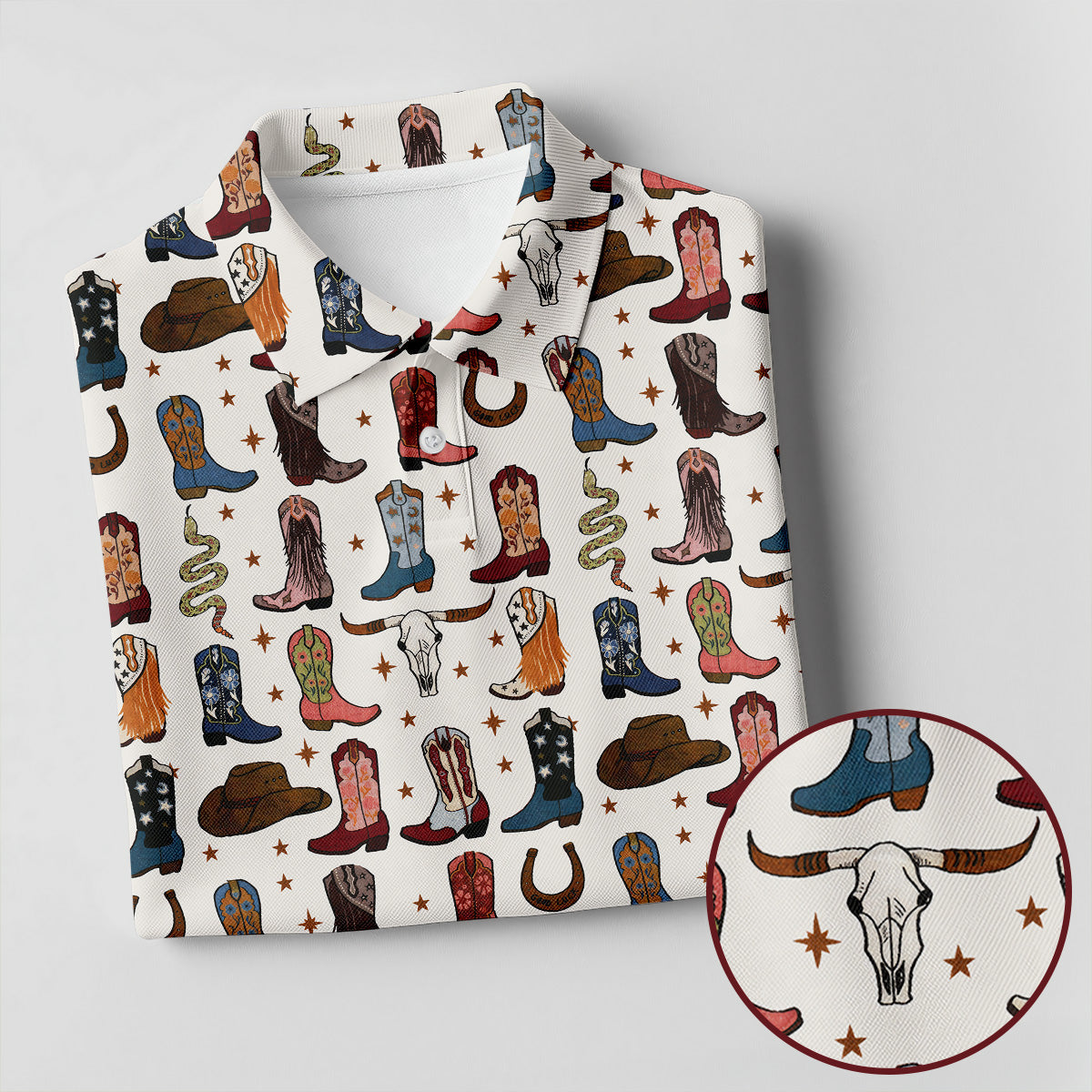Western Cowboy Boots Horseshoes Pattern Retro Golf Shirt, Polo Shirts For Men, Golf Shirts For Men