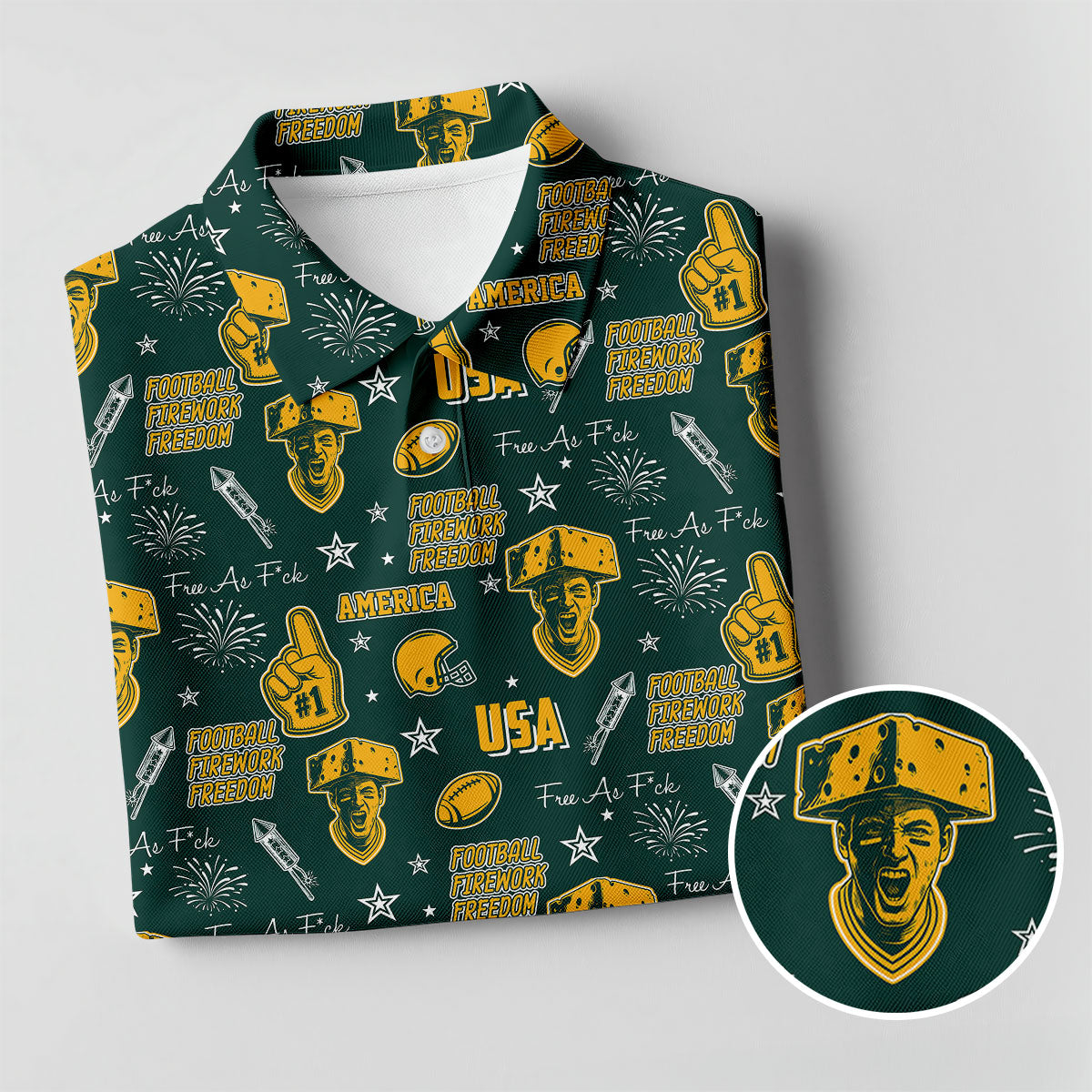 Cheesehead Dark Green And Gold Sport Polo, American Football League Gift Ideas For Football Fans