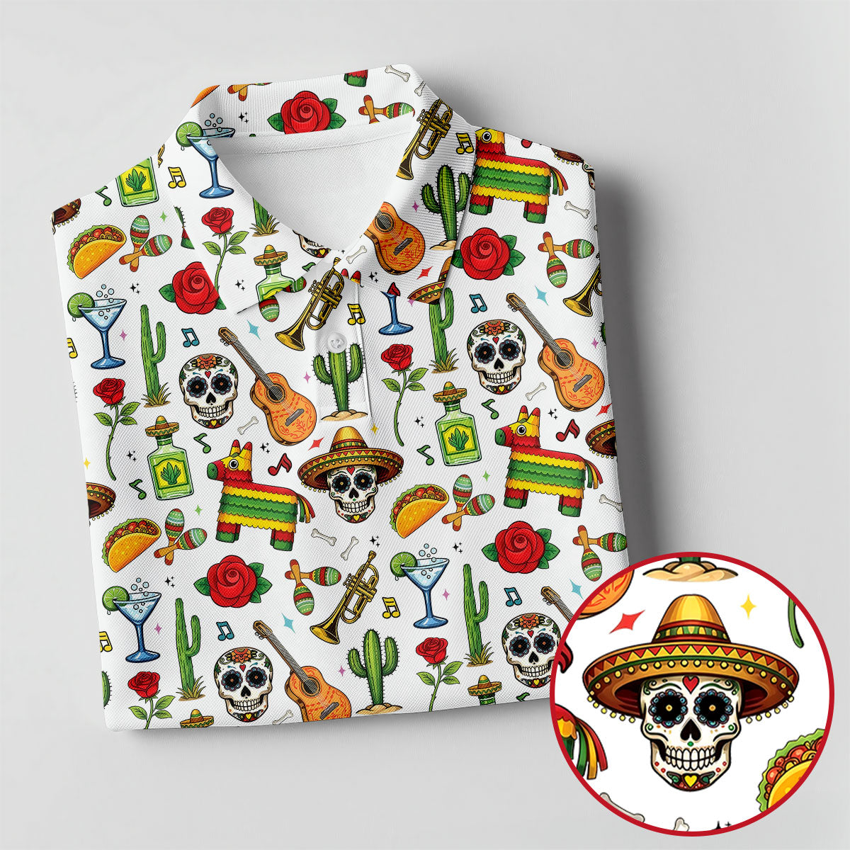 Decorated Skulls Party Items Cinco De Mayo Celebration Fiesta Themed White Golf Shirts For Men