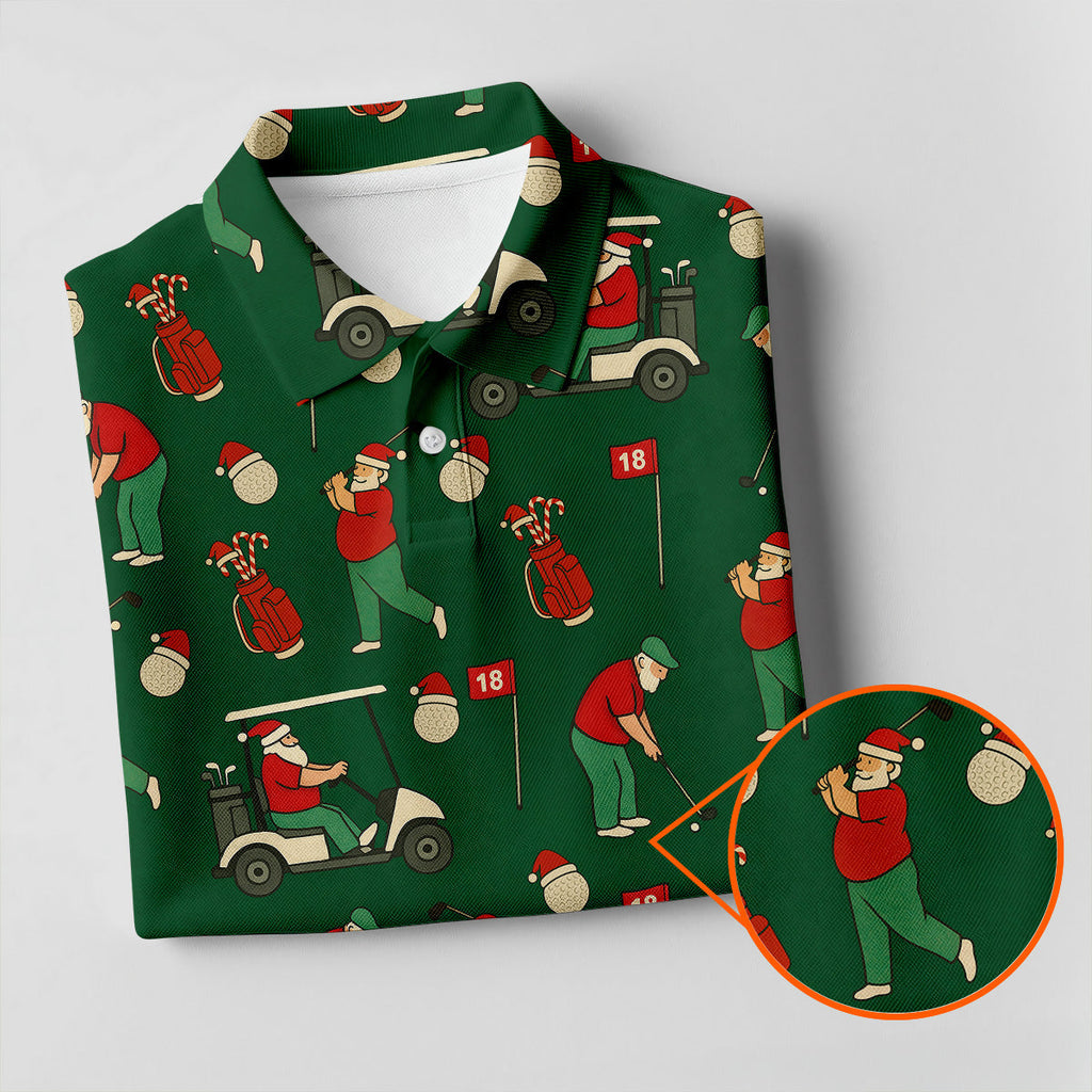 Golfing Santa Green Christmas Golf Tops For Men, Men's Funny Golf Shirts, Christmas Golf Shirt