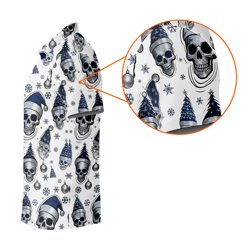 Vintage Skull Christmas Golf Shirt, White Polo Shirt Mens, Cool Golf Gift, Golf Shirts For Men