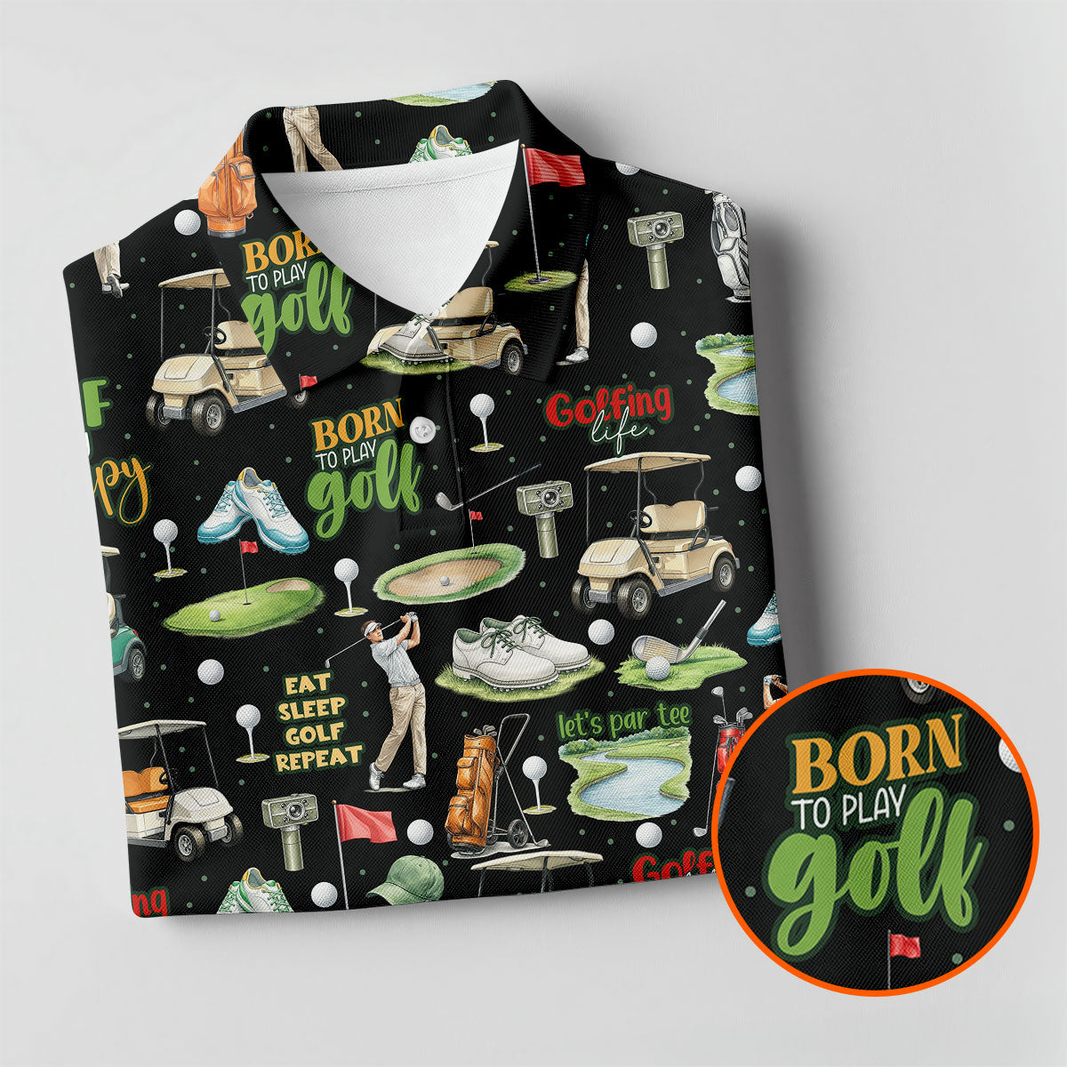 Born To Play Golf Let's Par Tee Black Golf Shirt, Men's Funny Golf Shirts, Golf Shirts For Men, Polo For Men