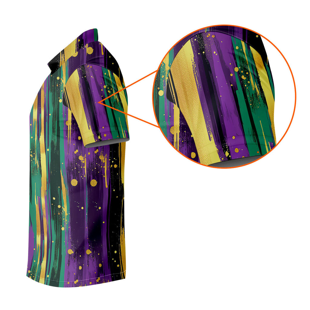 Green Purple Gold Splatter Effect Mardi Gras Golf Shirt, Polo Shirts For Men, Golf Shirts For Men
