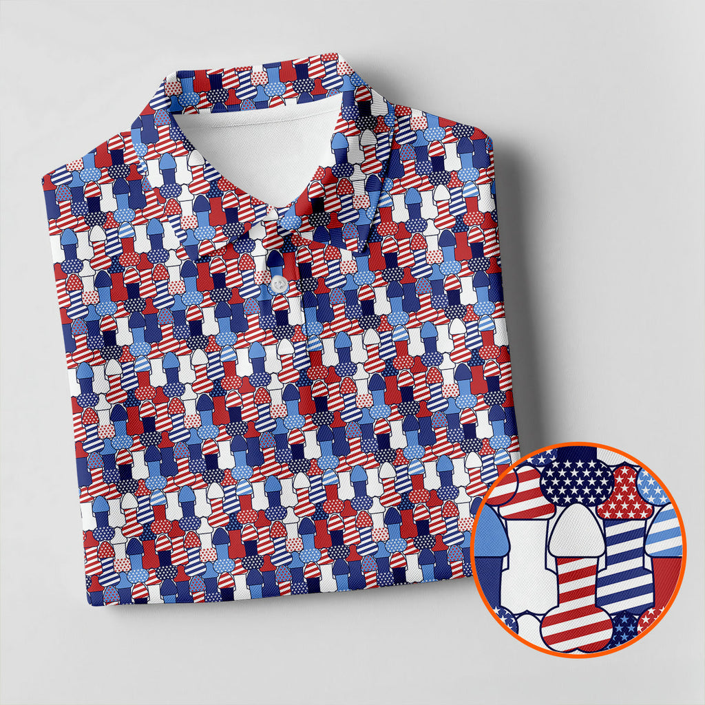 Funny Dirty Red White Blue Patriotic Golf Shirts, Fun Golf Shirts For Men, 250th Anniversary Golf Shirts For Men