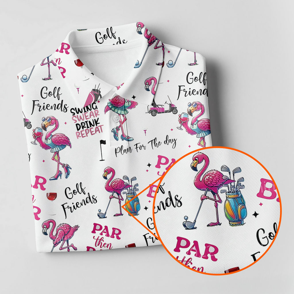 Par Then Bar Flamingo Funny Ladies Golf Polo ShirtCustom Funny Golf Shirt