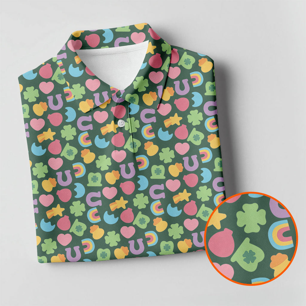 St Patrick's Day Lucky Charms Green Golf Shirt, Cute Golf Outfit, Polo Shirts For Men, Golf Shirts For Men