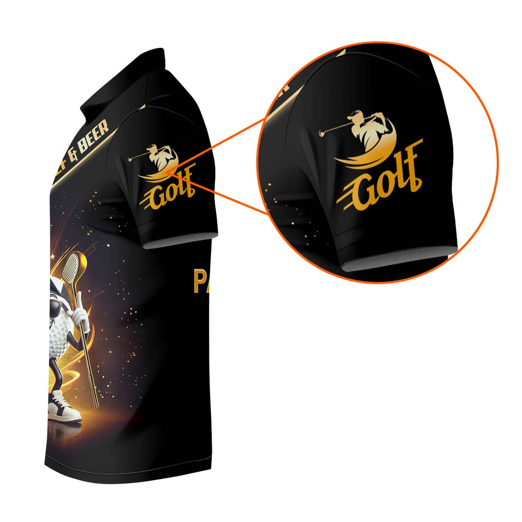 Golf And Beer Custom Men's Golf Polo ShirtFunny Golf Apparel, Fun Golf Shirts For Men