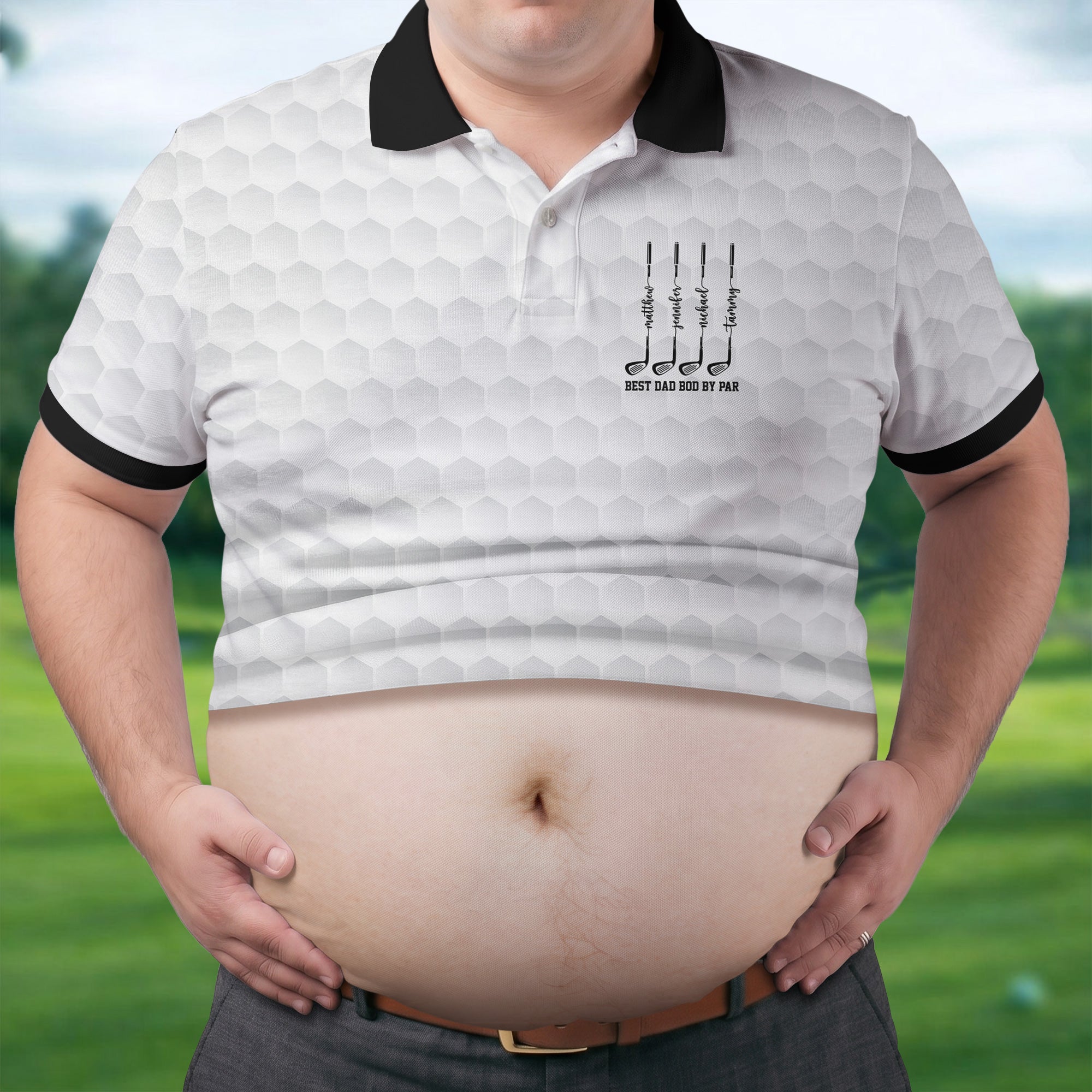 Best Dad Bod By Par White Men's Funny Golf Polo Shirts, Father's Day Golf Shirt, Golf Gift For Dad