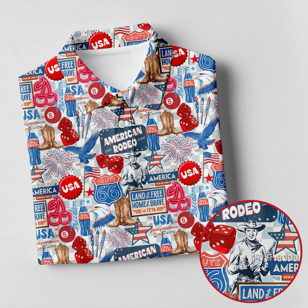 American Rodeo Western Theme Patriotic 4th Of July Golf Shirt, 250th Anniversary Golf Shirts For Men