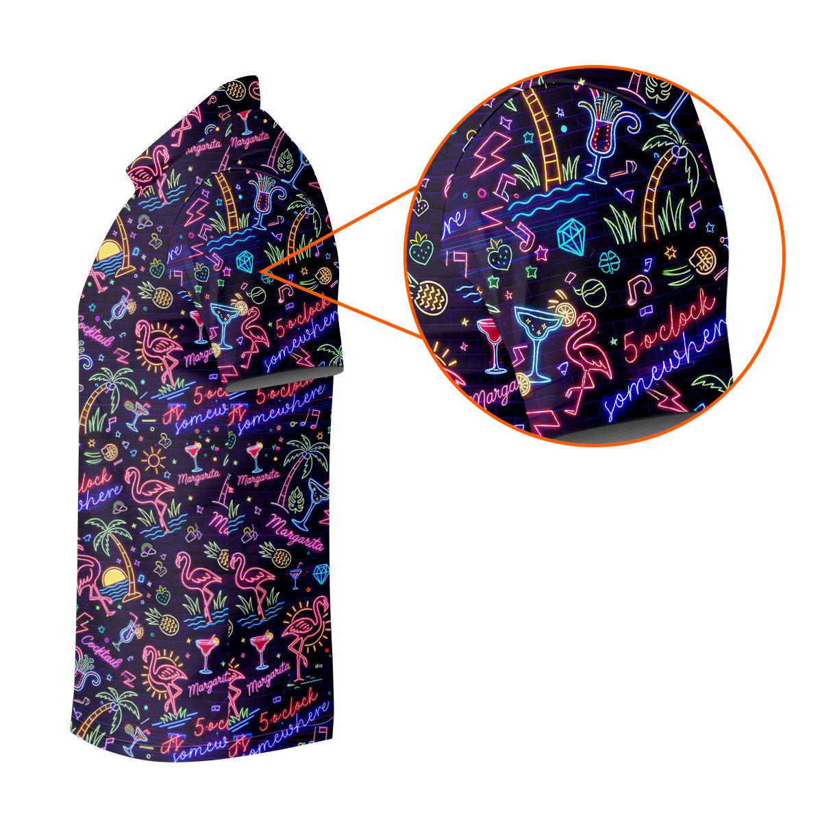 Tropical Theme Neon Pattern Black Golf Shirt, Men's Funny Golf Shirts, Polo Shirts For Men