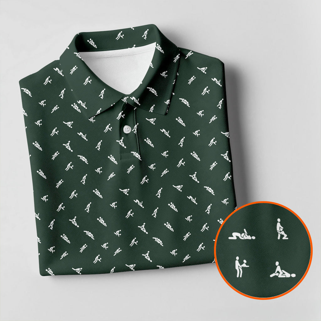 Naughty Position Dark Green Fun Golf Shirts For Men, Valentines Golf Gift, Polo ShirtFor Men, Golf Gift For Men