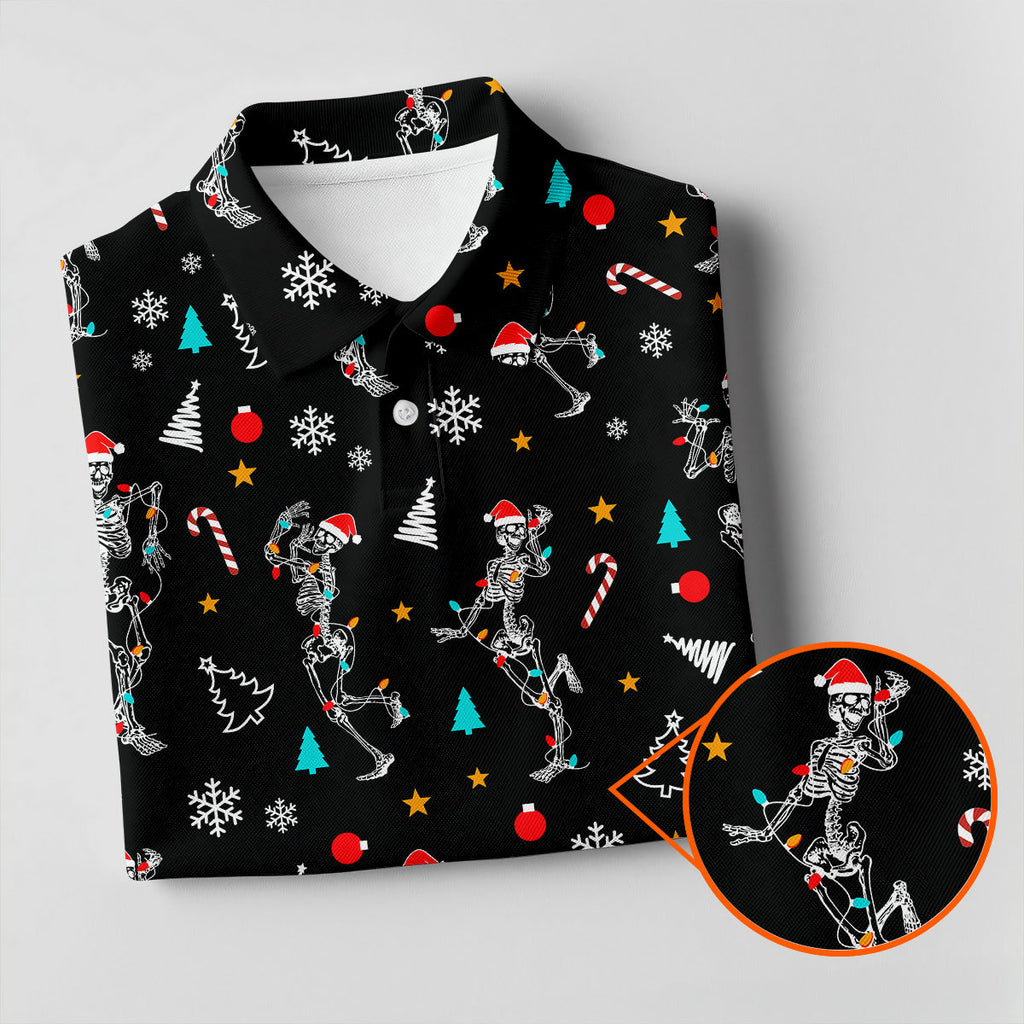 Skeleton Christmas Fun Golf Shirts For Men, Christmas Golf Shirt, Polo Shirts For Men, Cool Golf Gift