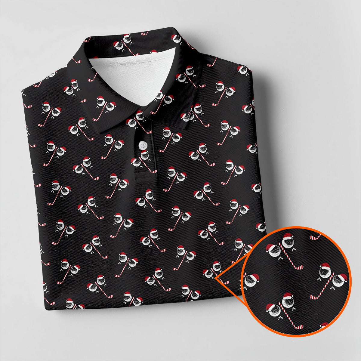 Funny Christmas Candy Cane Pattern Black Golf Shirt, Polo Shirts For Men, Christmas Golf Shirt