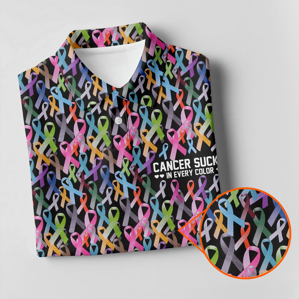 Cancer Sucks In Every Color Black Golf Shirt, Cancer Survivor Shirt, Cancer Awareness Shirt, Polo ShirtFor Men
