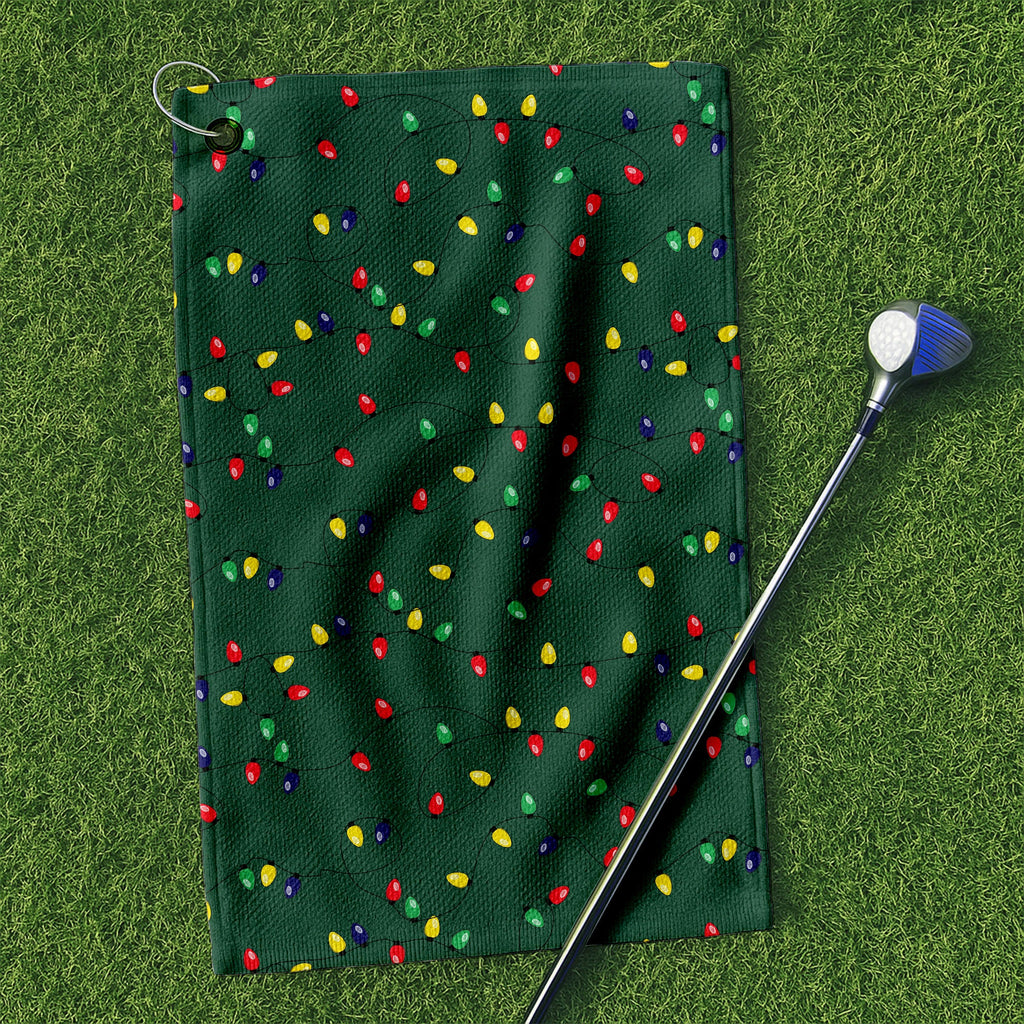 Christmas Colorful Lights Green Golf Towel, Funny Golf Towels, Christmas Golf Gift, Golfing Accessories