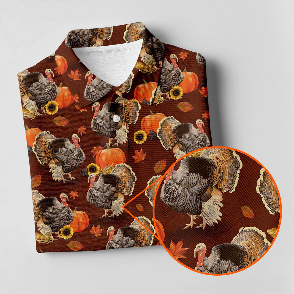 Thanksgiving Day Autumn Turkey Golf Shirt, Fun Golf Shirts For Men, Golfing Apparel, Golf Shirts For Men