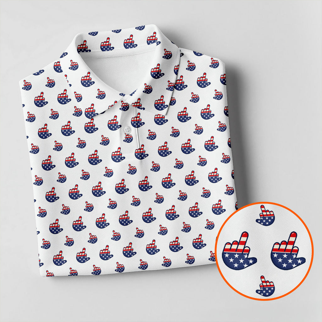 Funny Middle finger US Flag Pattern 250th Anniversary White Golf Shirt, 4th Of July Golf Shirts For Men