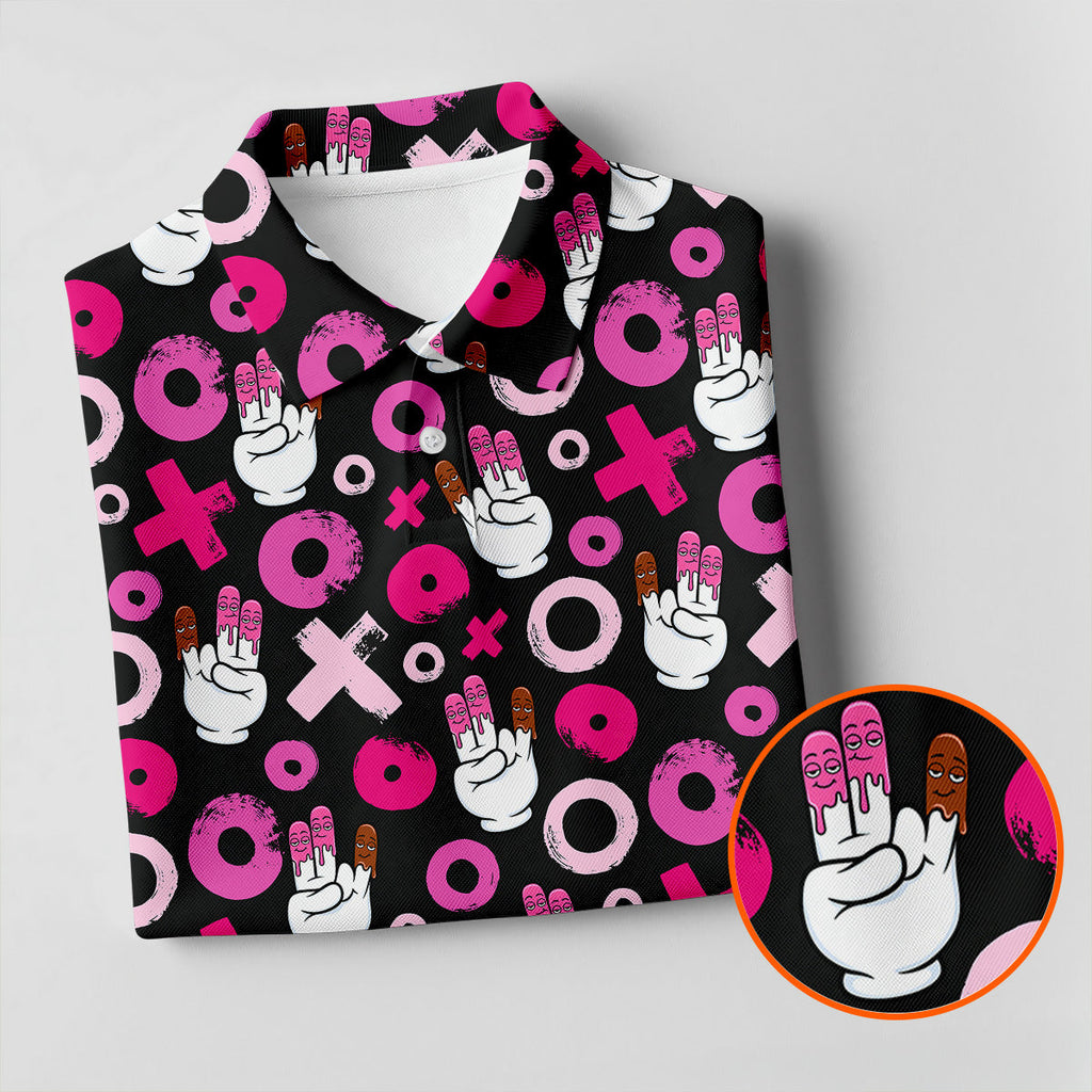 Chocolate Fingers Adult Humor XOXO Fun Golf Shirts For Men, Valentines Golf Gift, Polo Shirts For Men