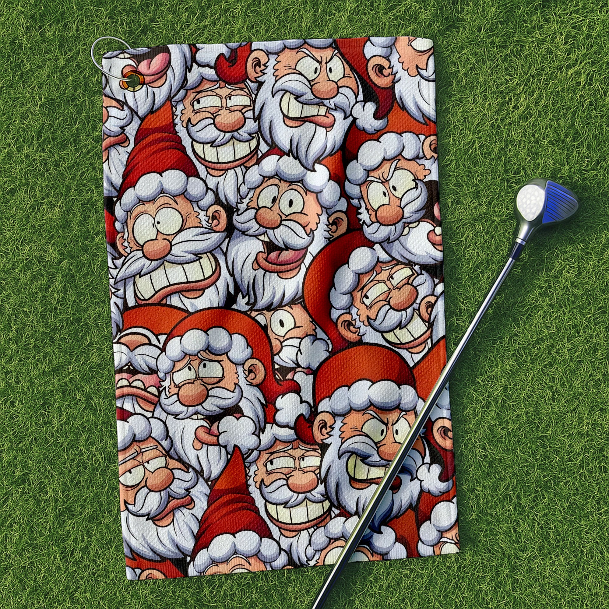 Santa Claus Face Funny Golf Towels, Golf Gift Ideas, Golfing Accessories, Christmas Golf Gift