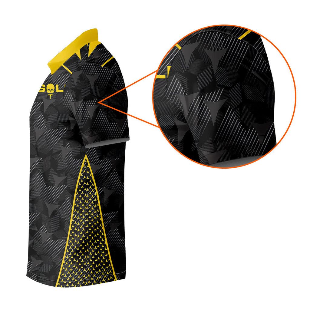 Abstract Triangle Black Yellow Golf Tops For Men, Father's Day Golf Gift, Polo Shirts For Men