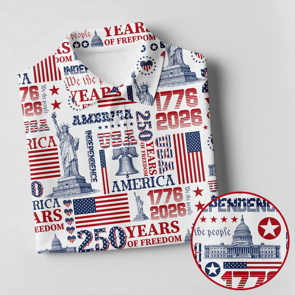 250th Anniversary USA 1776-2026 Retro Golf Shirt, Golf Tops For Men, 4th Of July Golf Shirts For Men