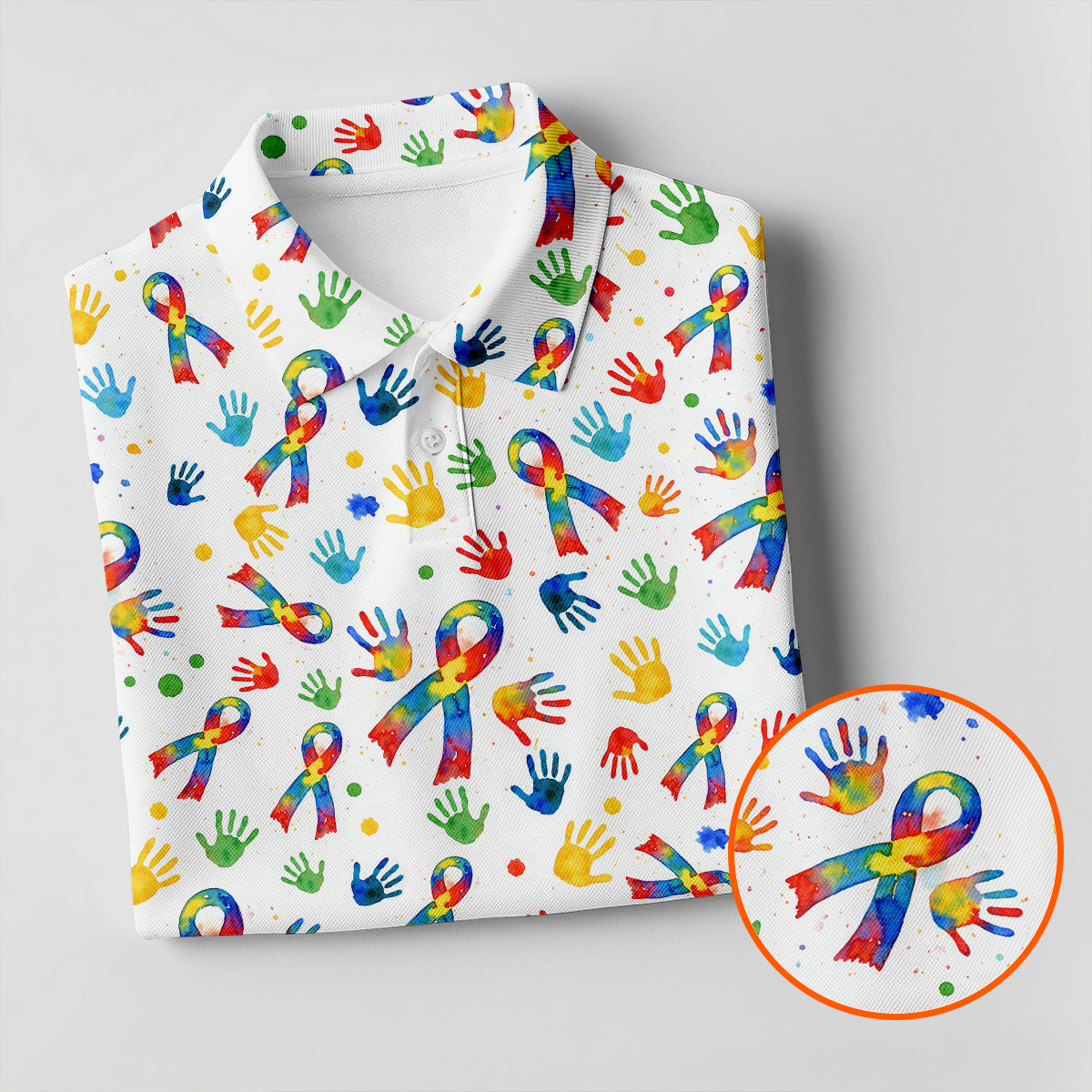 Colorful Handprints Autism Ribbon Golf Tops For Men, Autism Awareness Color Golf Shirts For Men