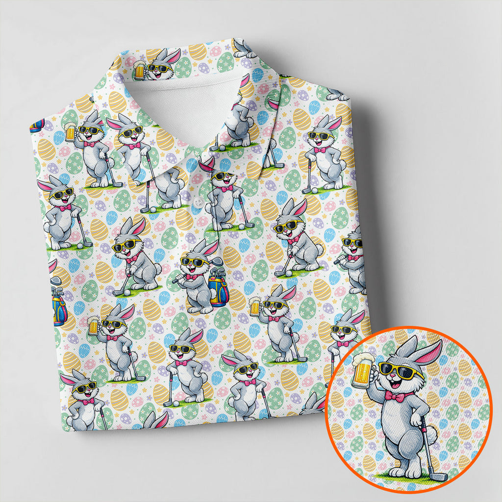 Funny Easter Bunny Golf And Beer Golf Shirts For Men, Men's Funny Golf Shirts, Polo ShirtFor Men