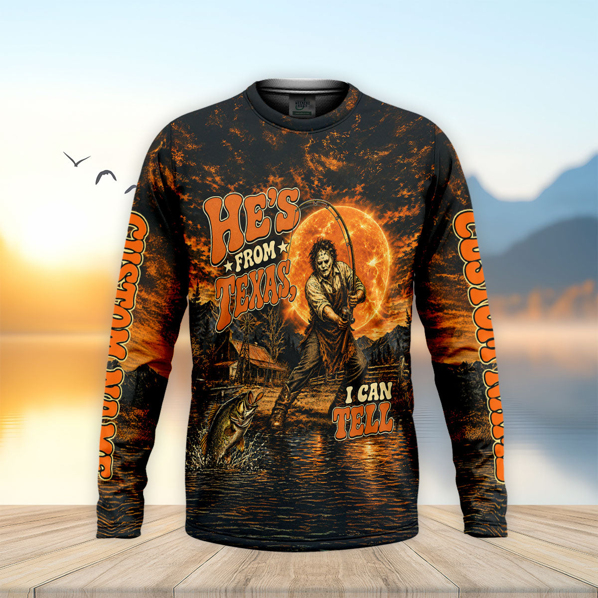 He's From Texas I Can Tell Horror Character UPF Shirt, Mens Fishing Shirt, Halloween Fishing Shirt
