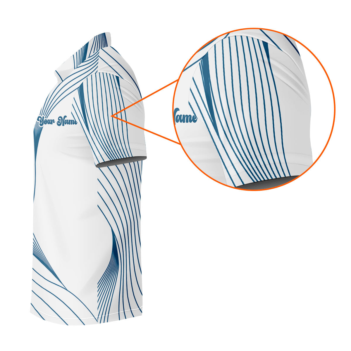 Geometric Line Wavy Line Blue And White Custom Name Golf Shirts For Men, Men's Golf Shirt, Polo Shirts For Men