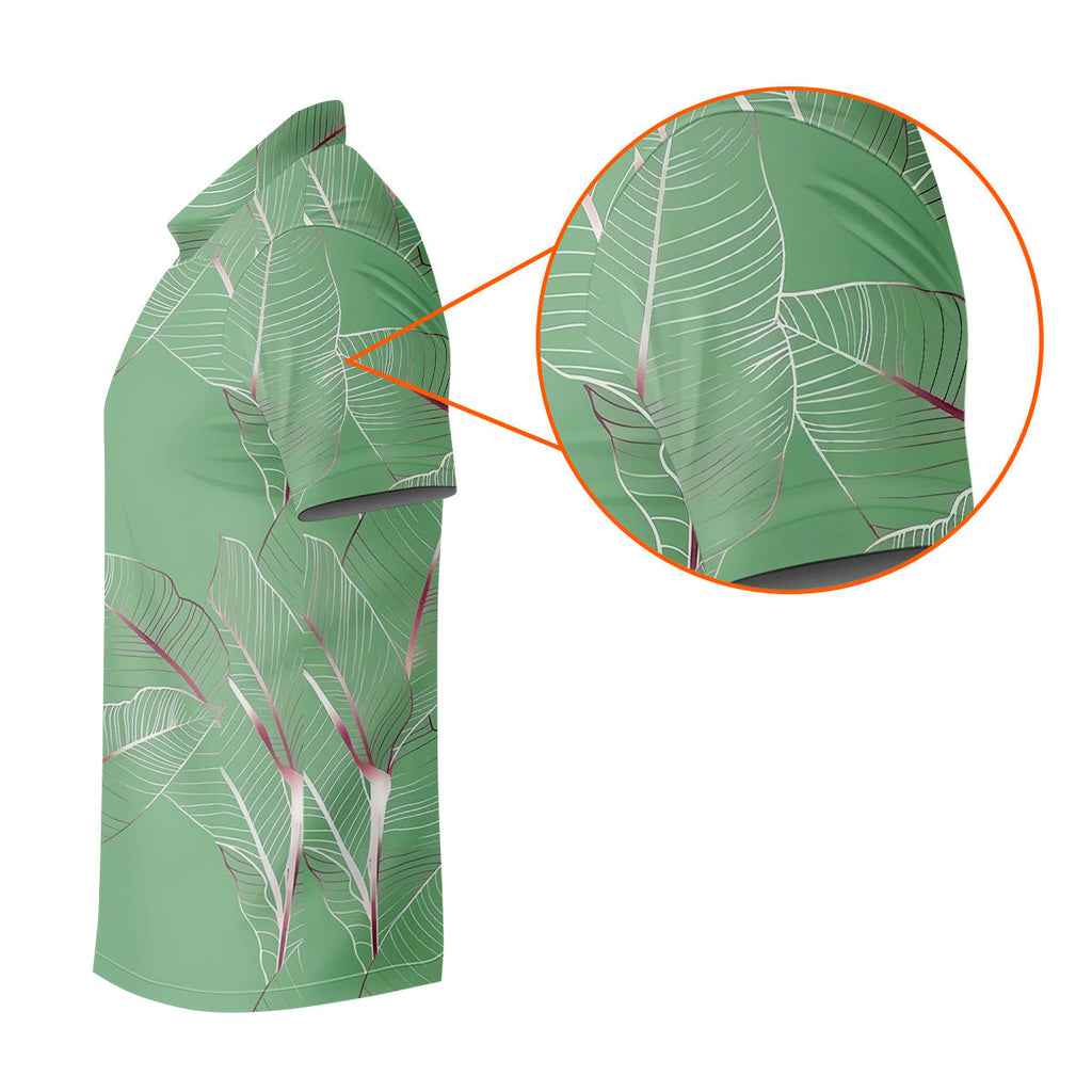 Tropical Leaves Green Golf Shirt, Summer Hawaiian Golf Shirt, Golf Shirts For Men