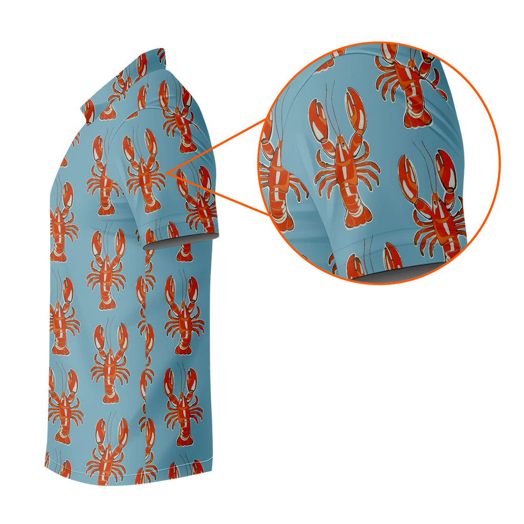 Orange Lobsters Light Blue Mardi Gras Golf Shirt, Golf Tops For Men, Polo Shirts For Men, Golf Shirts For Men