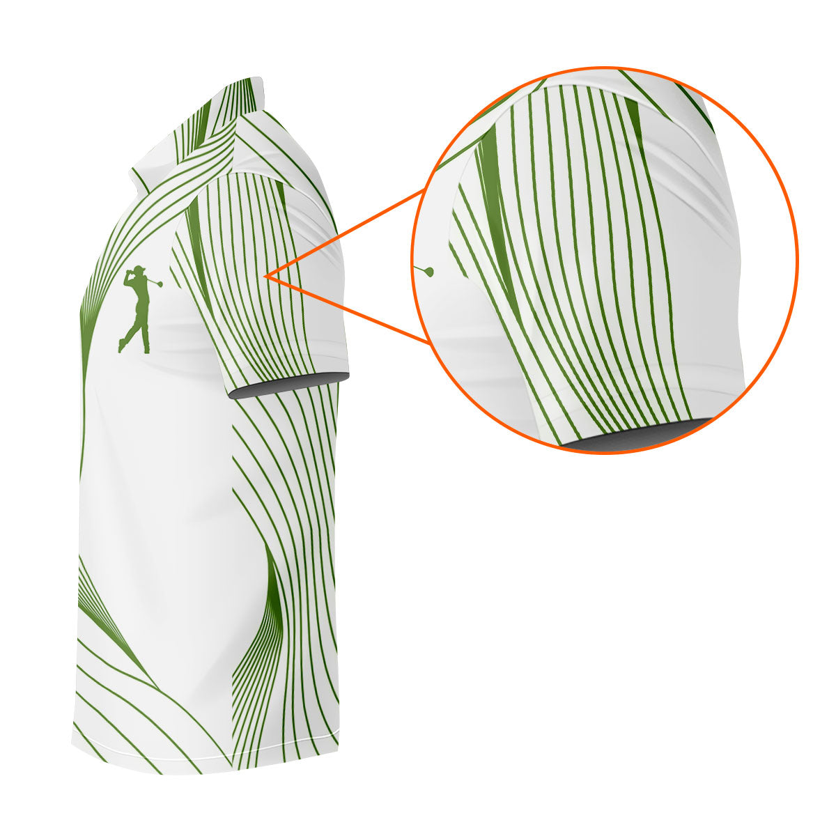 Geometric Line Wavy Line Green And White Golf Shirts For Men, Men's Golf Shirt, Polo Shirts For Men