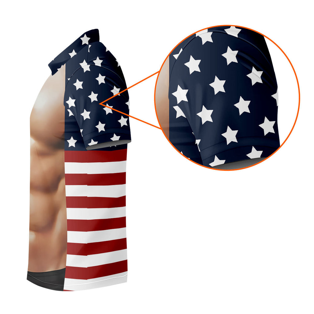 American Flag Pattern Men's Funny Golf Shirts, 250th Anniversary Performance Golf Shirt, Polo Shirts For Men