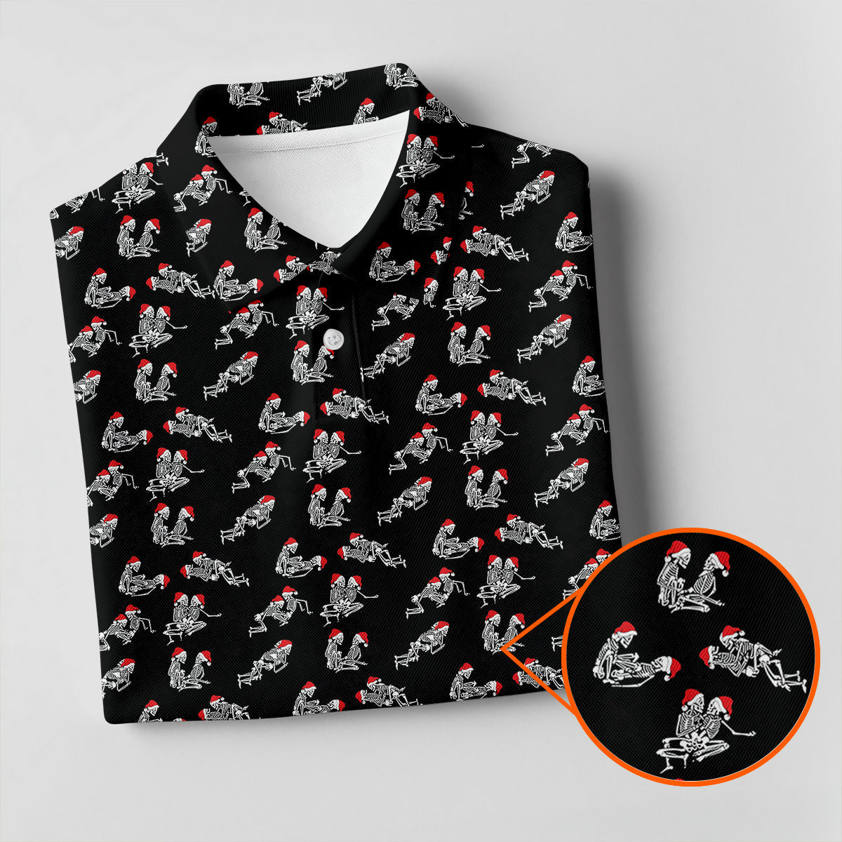 Skeleton Santa Hat Funny Golf Shirt, Fun Golf Shirts For Men, Christmas Golf Shirt, Golf Shirts For Men