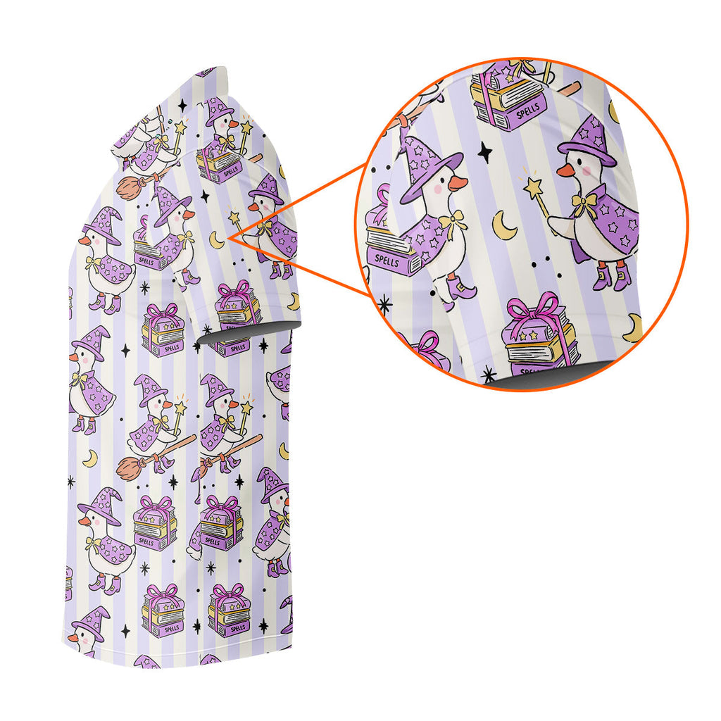 Halloween Witch Goose Purple Pastel Fun Golf Shirts For Men, Polo Shirts For Men, Golfing Apparel