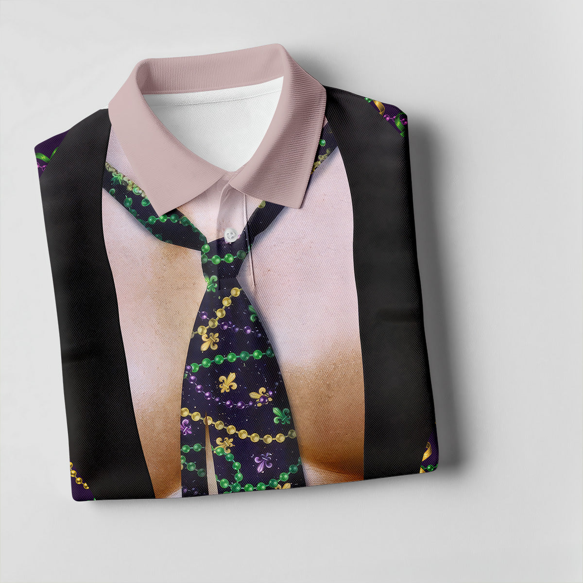 Mardi Gras Purple Green Gold Fleur De Lis Funny Costume Golf Shirts For Men, Men's Funny Golf Shirts