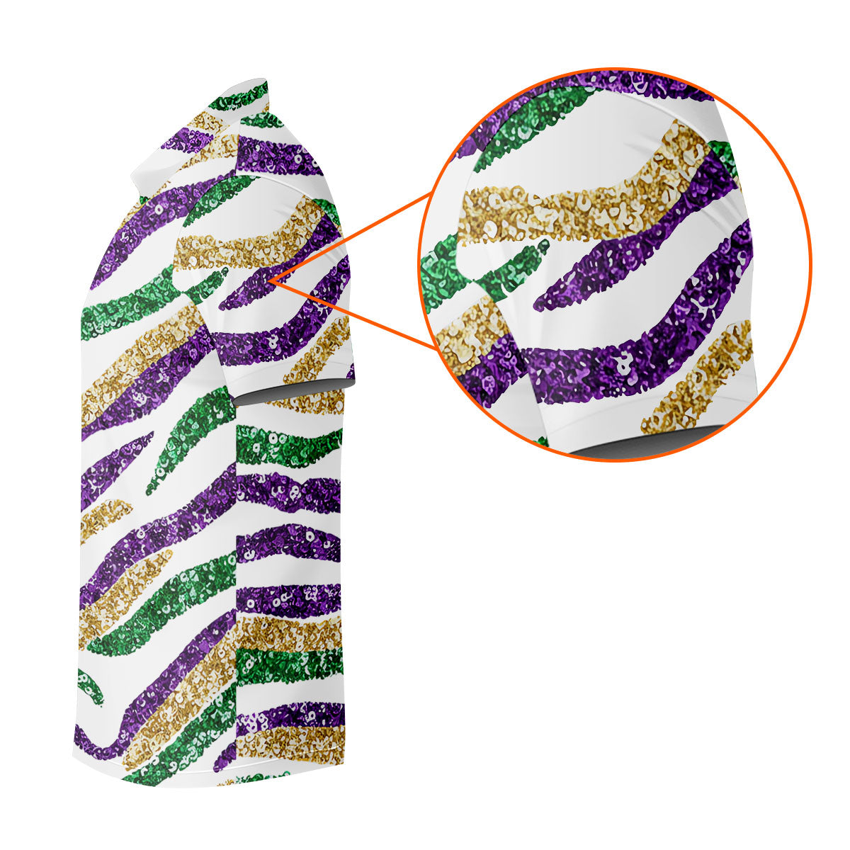 Purple Green Gold Sequin Pattern White Mardi Gras Golf Shirt, Polo Shirts For Men, Golf Shirts For Men