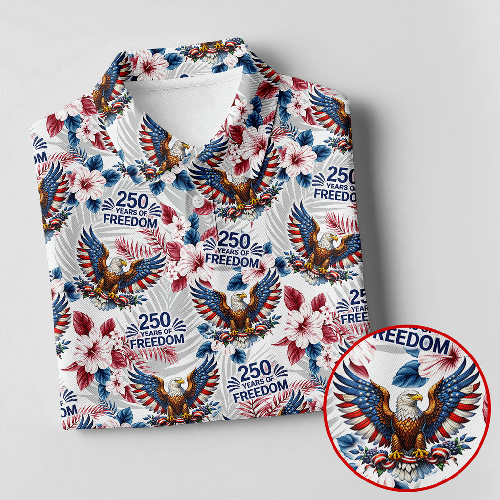 250 Years Of Freedom US Bald Eagle Tropical Theme Golf Tops For Men, Patriotic 4th Of July Golf Shirts For Men