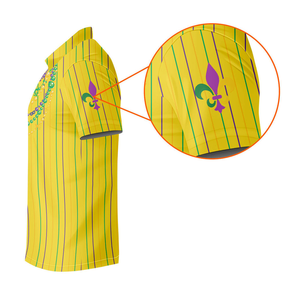 Mardi Gras Beads Necklaces Print Yellow Golf Shirt, Golf Tops For Men, Polo Shirts For Men, Golf Shirts For Men