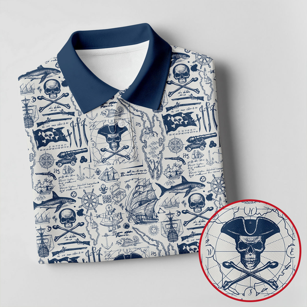 Skull Pirate Ocean Adventure Vintage Golf Shirt, Polo Shirts For Men, Golf Shirts For Men
