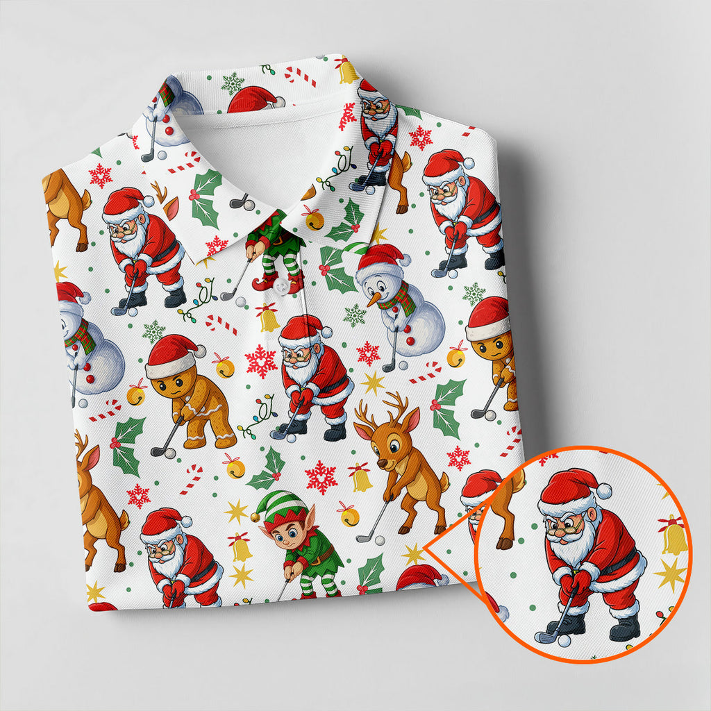 Funny Christmas Characters Golf Tops For Men, Cute Golf Outfit, Fun Golf Shirts For Men, Christmas Golf Shirt