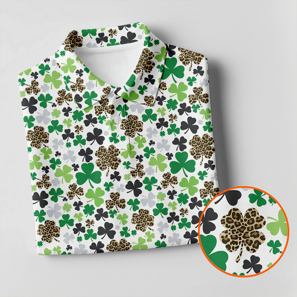 Leopard Pattern St Patrick's Day Shamrock Golf Shirt, Fun Golf Shirts For Men, Polo Shirts For Men